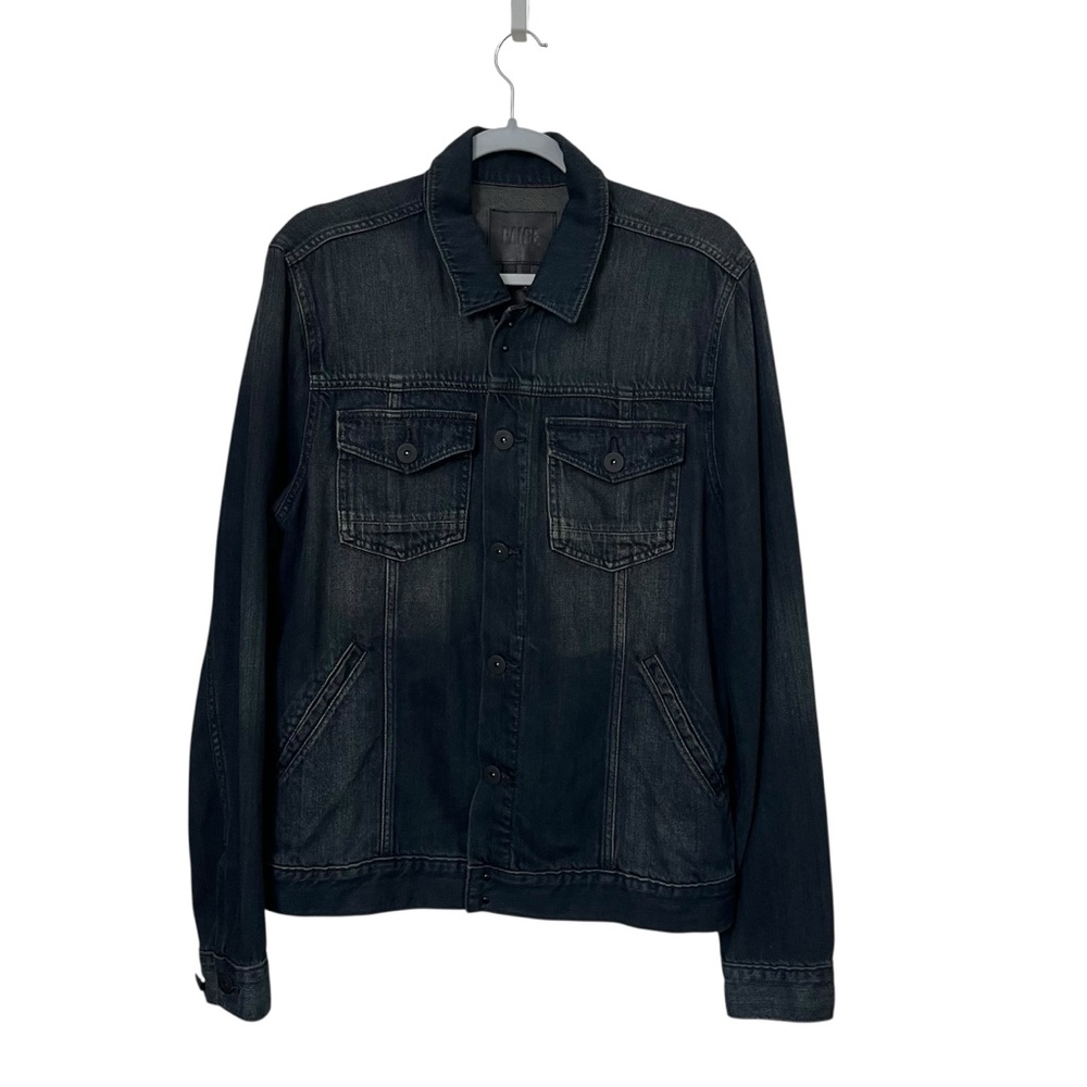 PAIGE Mens Black Shadow Denim Trucker Jacket Lightweight Cotton Blend